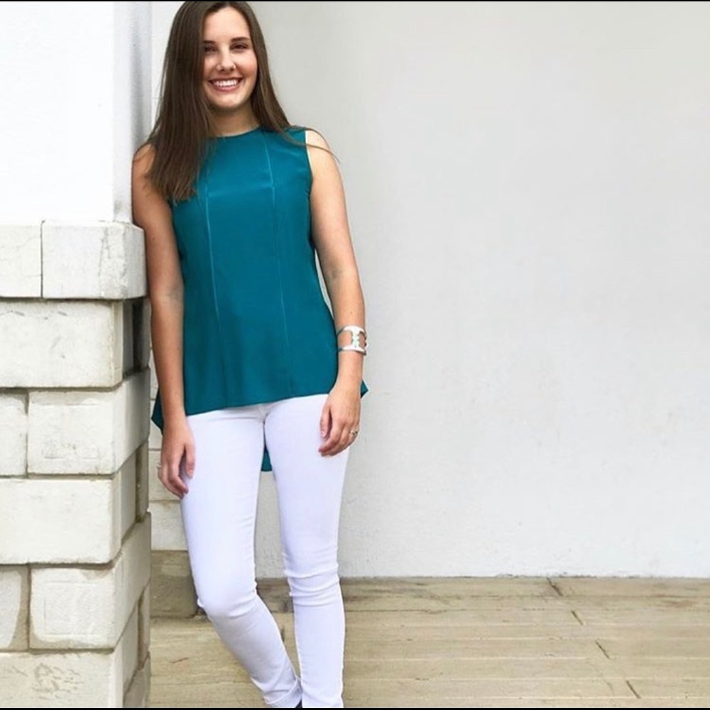 Marie Oliver Elizabeth Sleeveless Silk Blouse in Ocean Blue – Size Small